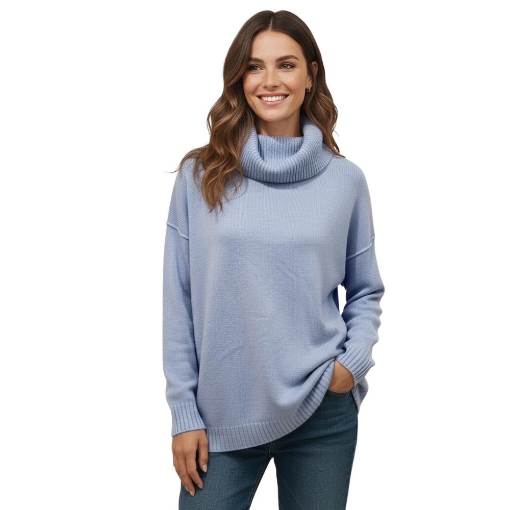 Athleta Soft Blue Cowl Neck Oversized Wool/Cashmere Sweater